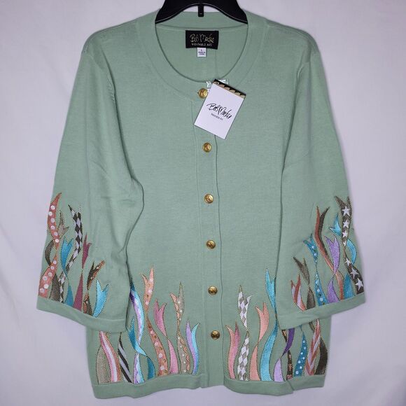 Bob Mackie Sweaters - Bob Mackie Cardigan Womens Large Green Artsy NWT